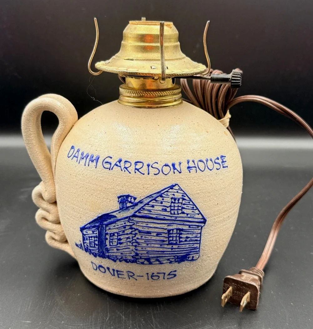 Vintage Salmon Falls Stoneware Pottery Jug Lamp Damm Garrison House Dover 1998
